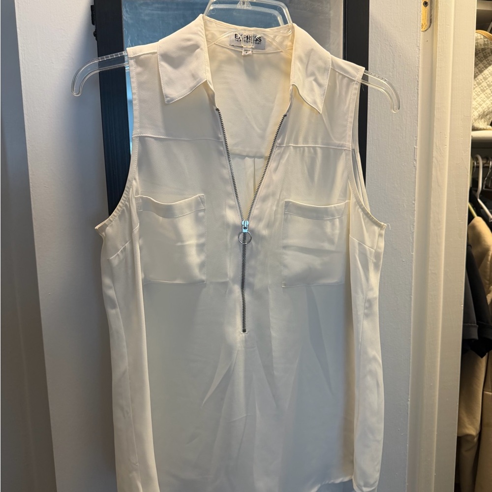 Express Women's Cream Sleeveless Zip-Front Blouse